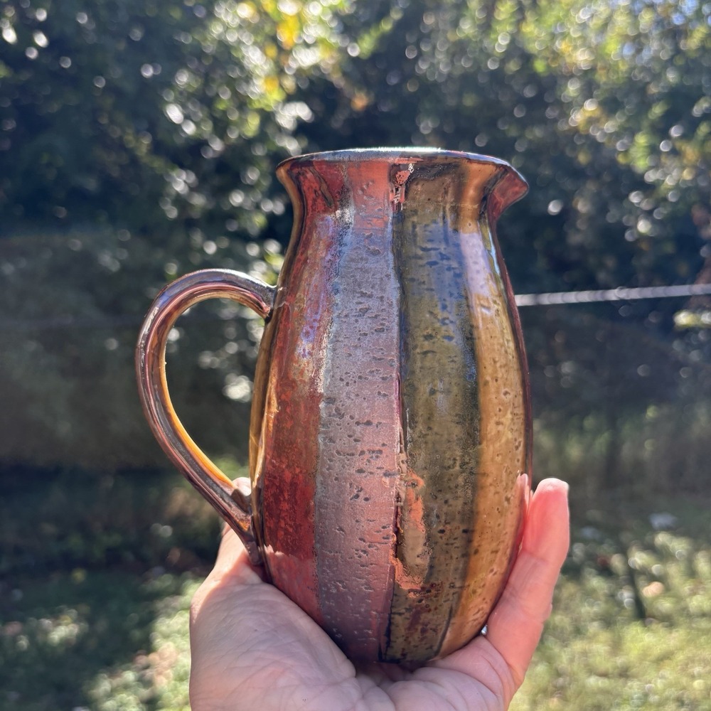 Vintage Otagiri Stoneware Hand Painted Multicolored Pitcher from Japan 6"